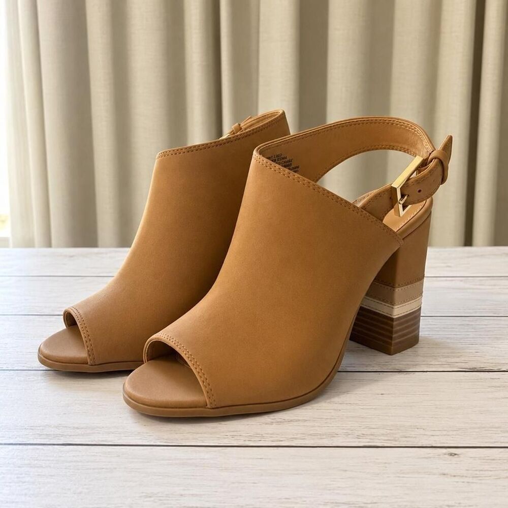 Apt 9 | Profession Tan Peep Toe Slingback Block Heel - Size 7